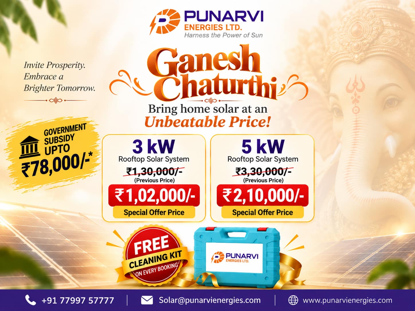 Ganesh Chaturthi Solar Offer – 3 kW & 5 kW Rooftop Solar - Best Price on kukooo